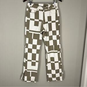 Beige Botany Wide Leg High Waisted Color block Jeans Size Small Retro